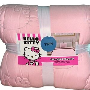 NEW! LAST ONE! Sanrio Hello Kitty PINK Quilt & Sham W/ Grey  TWIN